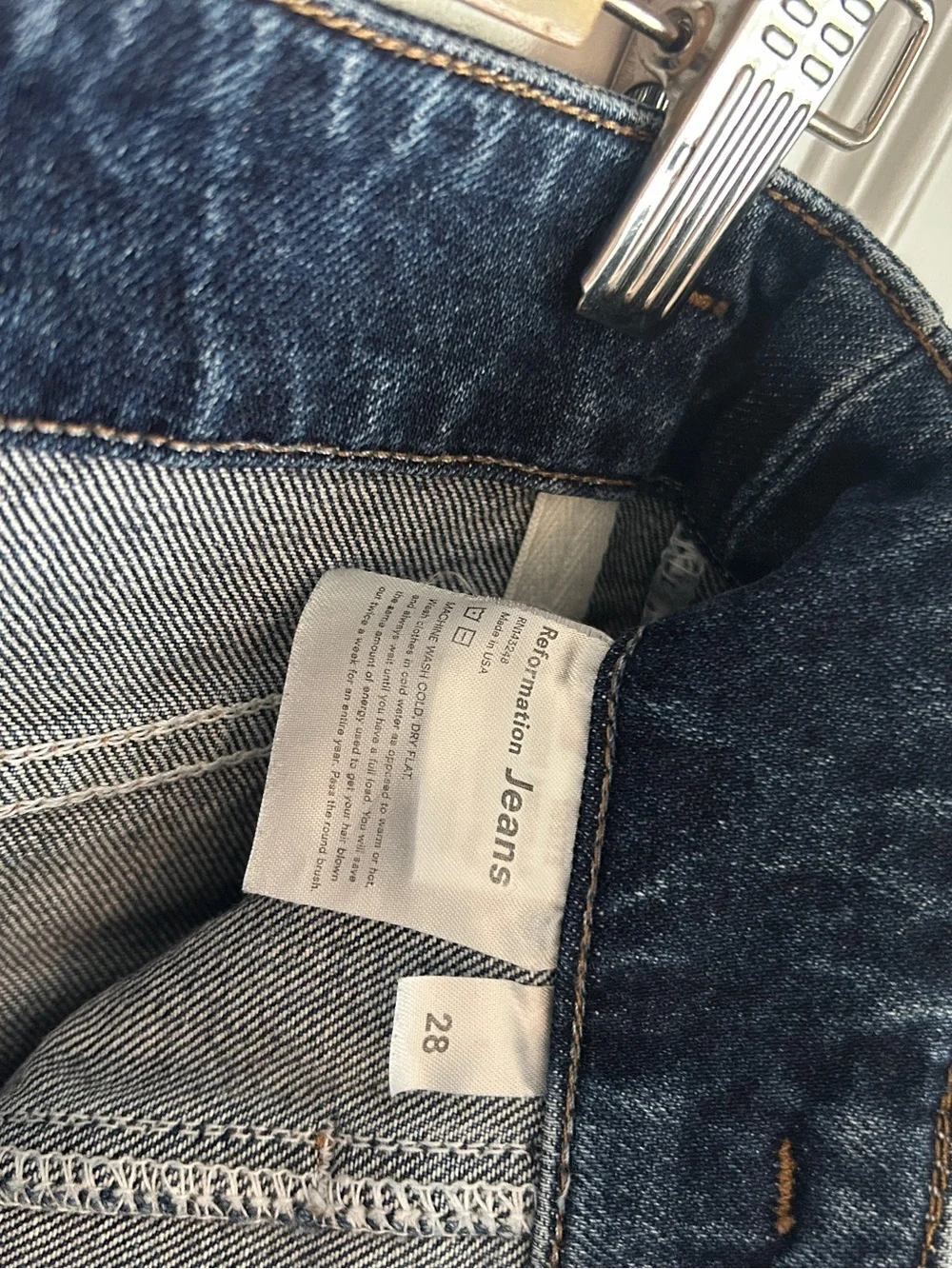 Reformation Mid-Rise Straight-Leg Jeans in Dark Blue - Picture 2 of 8